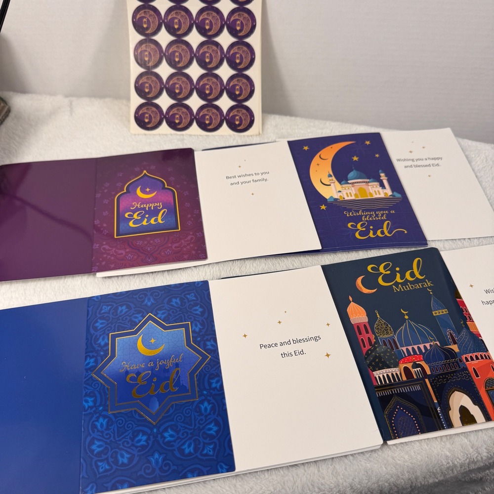 Motiskyy 50 Eid Mubarak Greeting Cards Envelopes Stickers Gold Foil Ramadan New